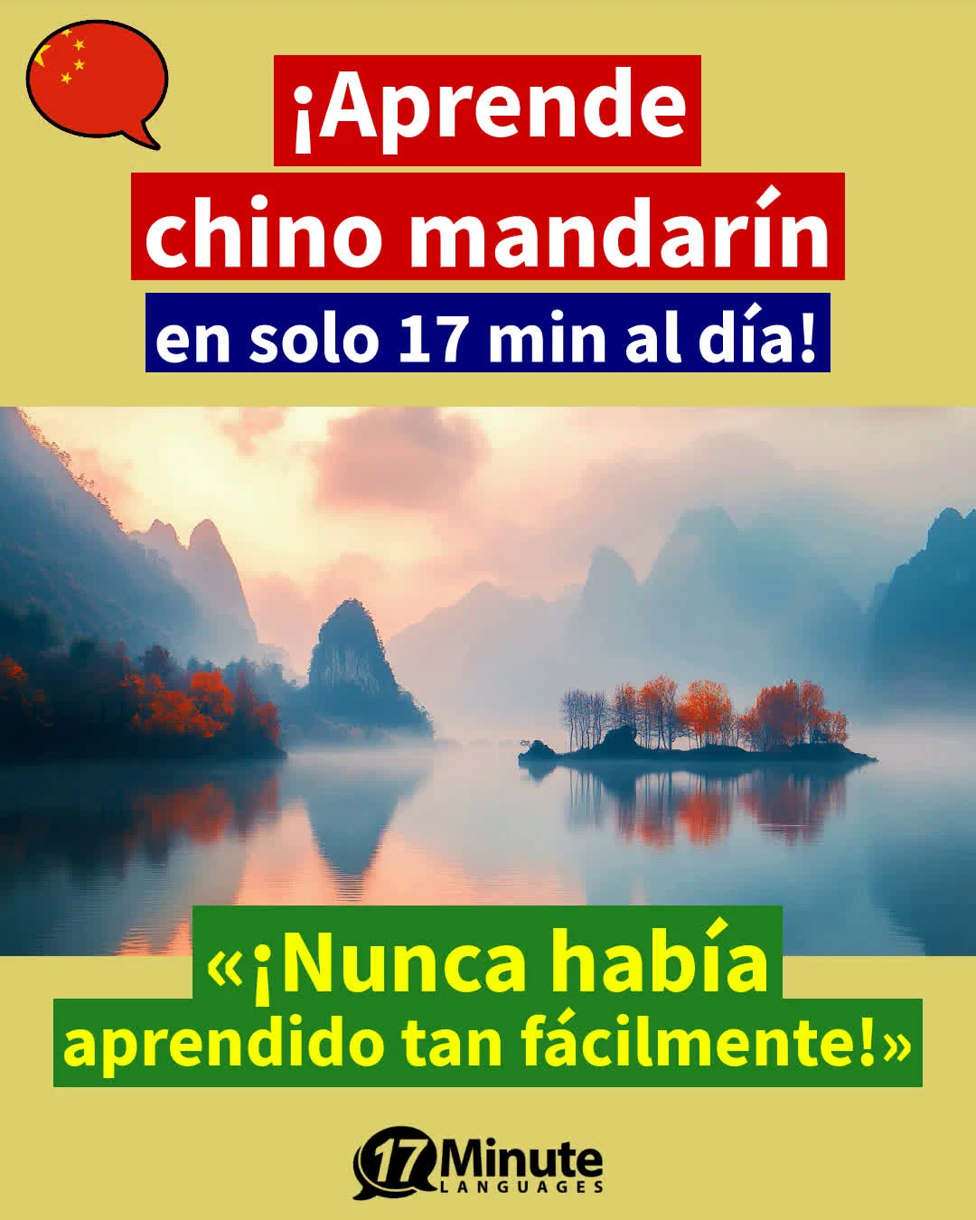 ¡Enseña el chino mandarín considerablemente más rápido que los métodos de enseñanza convencionales y con solo 17 minutos al día! – aprendizaje diario