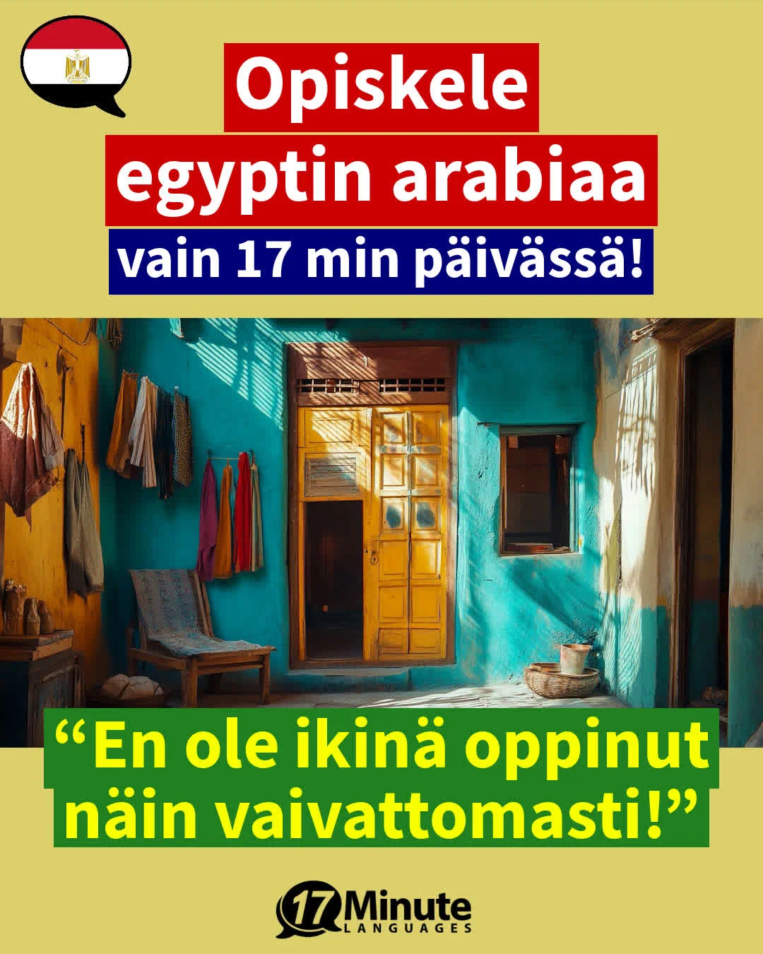 Opettaa egyptin arabian kielen huomattavasti nopeammin kuin perinteiset oppimismenetelmät – opiskele vain 17 minuuttia päivässä! – daily learning
