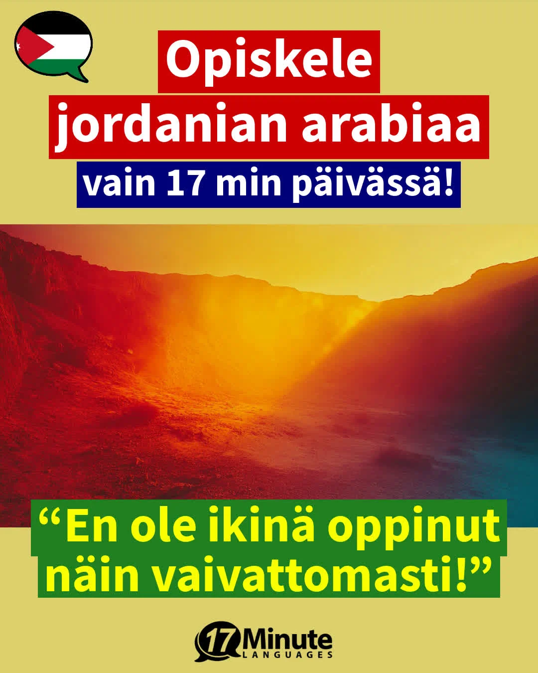 Opettaa jordanian arabian kielen huomattavasti nopeammin kuin perinteiset oppimismenetelmät – opiskele vain 17 minuuttia päivässä! – daily learning