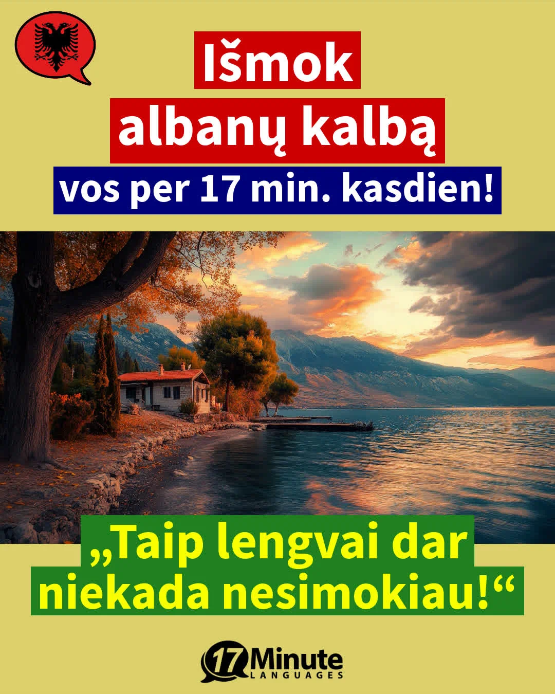 Išmokite albanų kalbą daug greičiau nei tradiciniais mokymosi metodais – tik per 17 minučių per dieną! – daily learning