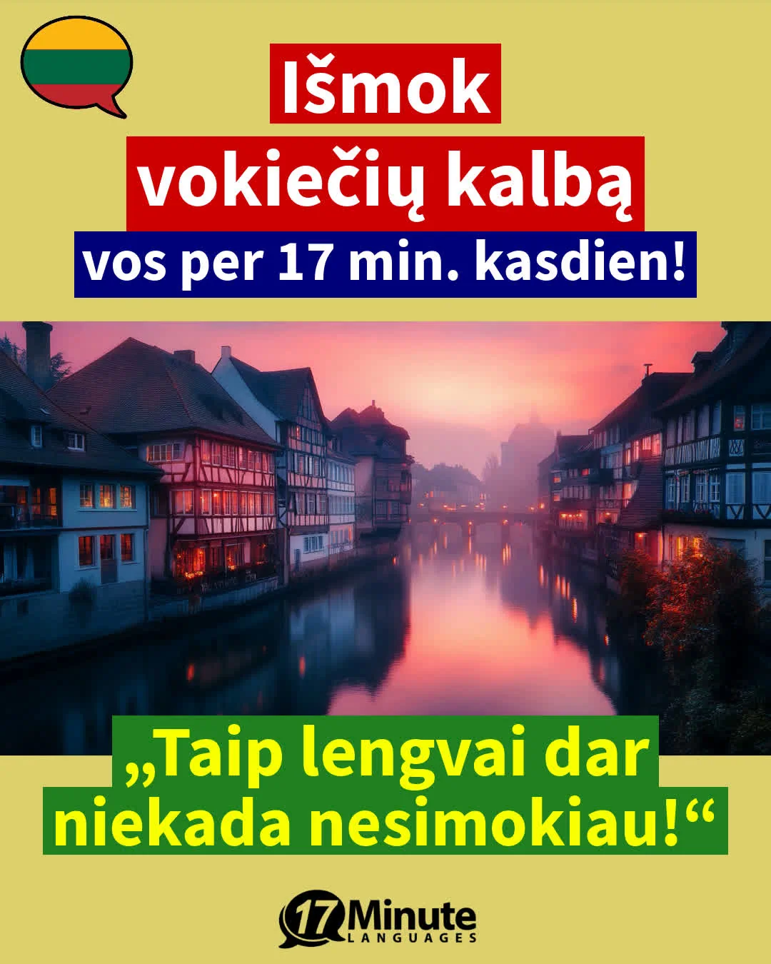 Išmokite vokiečių kalbą daug greičiau nei tradiciniais mokymosi metodais – tik per 17 minučių per dieną! – daily learning